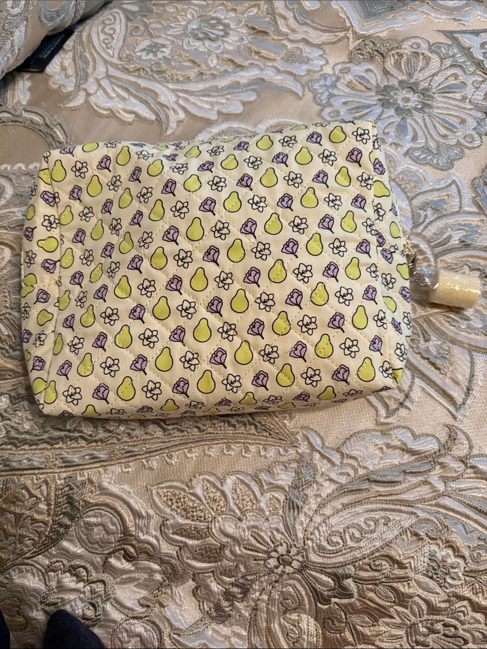 Jo Malone Cream Cosmetic Pouch with Yellow Pear and Purple Floral Print